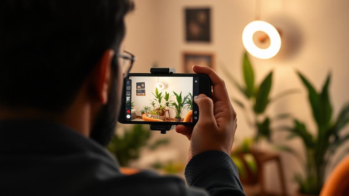 Creator filming a social reel with ring light